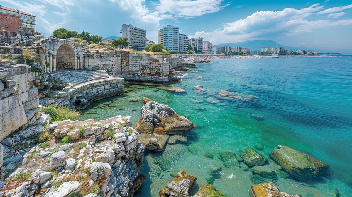 Vista panorámica de la playa y atracciones turísticas principales en Durrës, perfecto para descubrir qué ver en Durrës