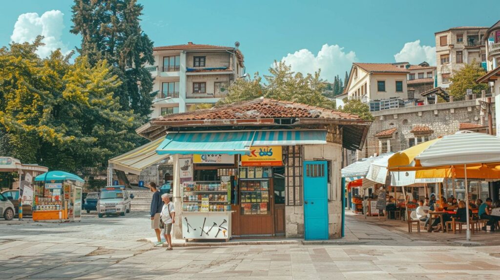 Persona intercambiando dinero en un banco en Albania, ideal para quienes buscan dónde cambiar dinero en Albania