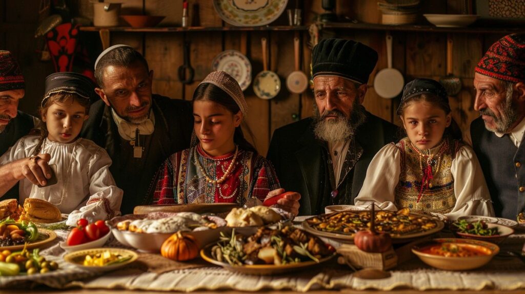 Persona comiendo en un restaurante típico albanés, ilustrando a qué hora se come en Albania