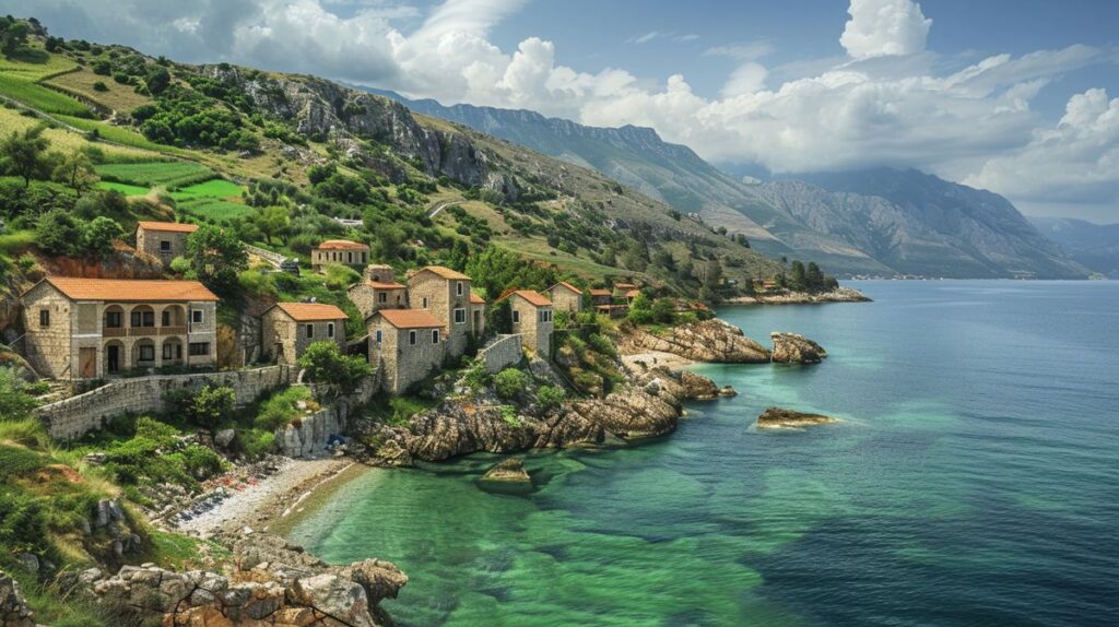 Turistas disfrutando de un hermoso atardecer en la costa de Albania, perfecto para turismo en Albania