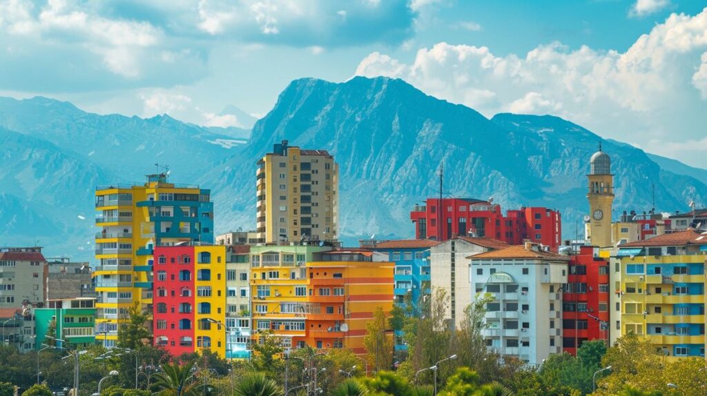 Vista panorámica de la Plaza Skanderbeg en Tirana, lugar turístico popular qué ver en Tirana