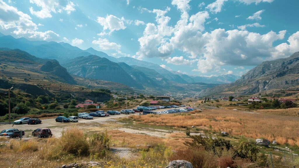 Vista panorámica de una carretera en Albania, ideal para saber dónde alquilar coche en Albania y explorar paisajes impresionantes