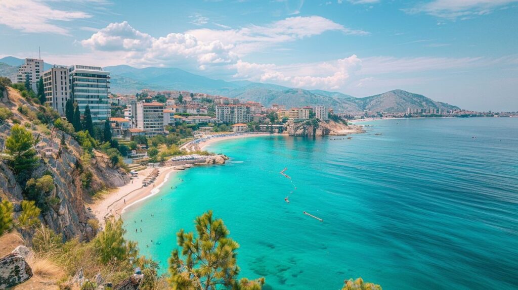 Vista panorámica de la playa en Vlorë Albania, un destino turístico imperdible para disfrutar del sol y el mar