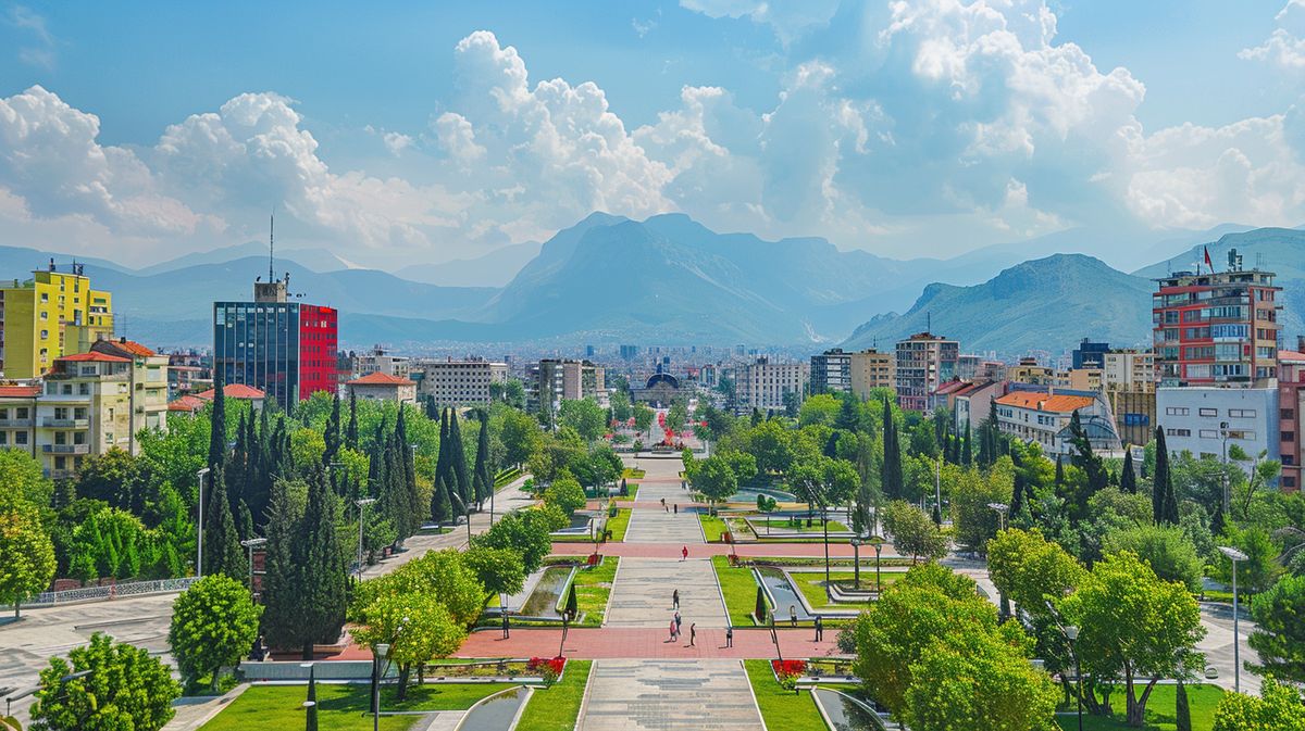 Mapa detallado mostrando cuál es la capital de Albania, Tirana, destacada con un marcador