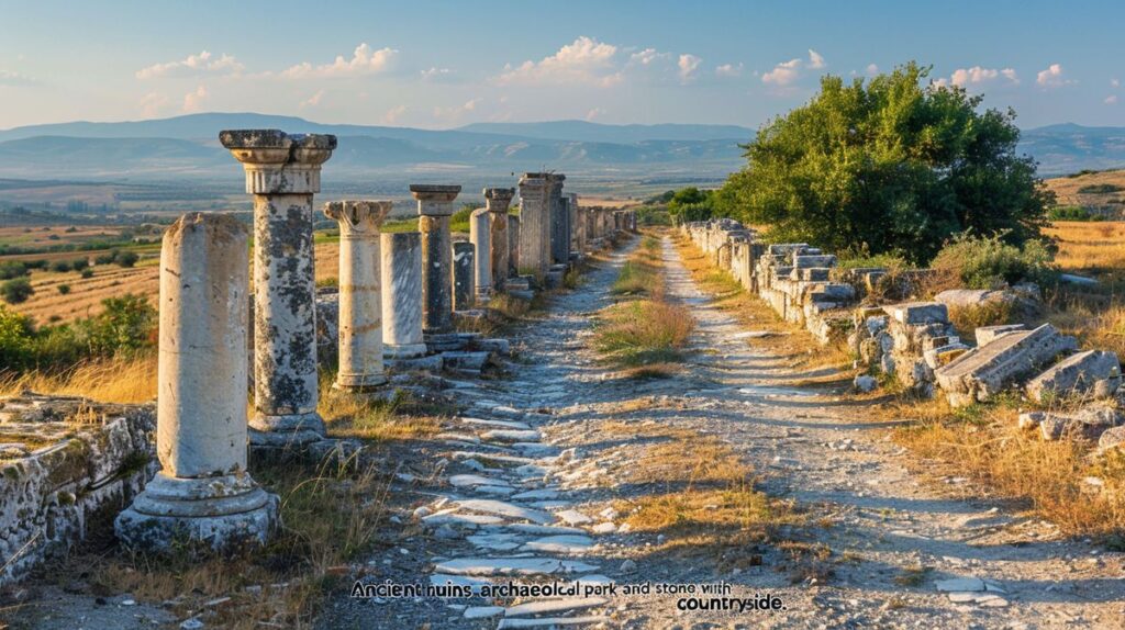 Vista panorámica de Apolonia Albania, destacando sus ruinas antiguas y paisajes históricos